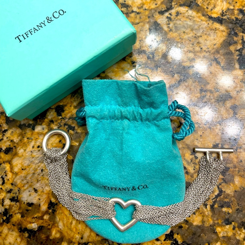 Tiffany & Co. Heart Mesh Toggle Bracelet Sterling Silver W/ Pouch, Box & Bag 🎁